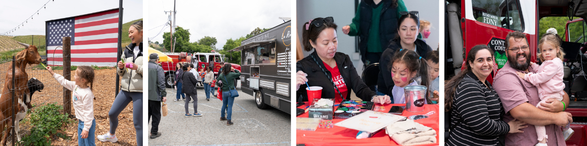 Families enjoy the Touch a Truck event in 2025 including feeding goats, visiting food trucks, face painting, and visiting fire trucks.